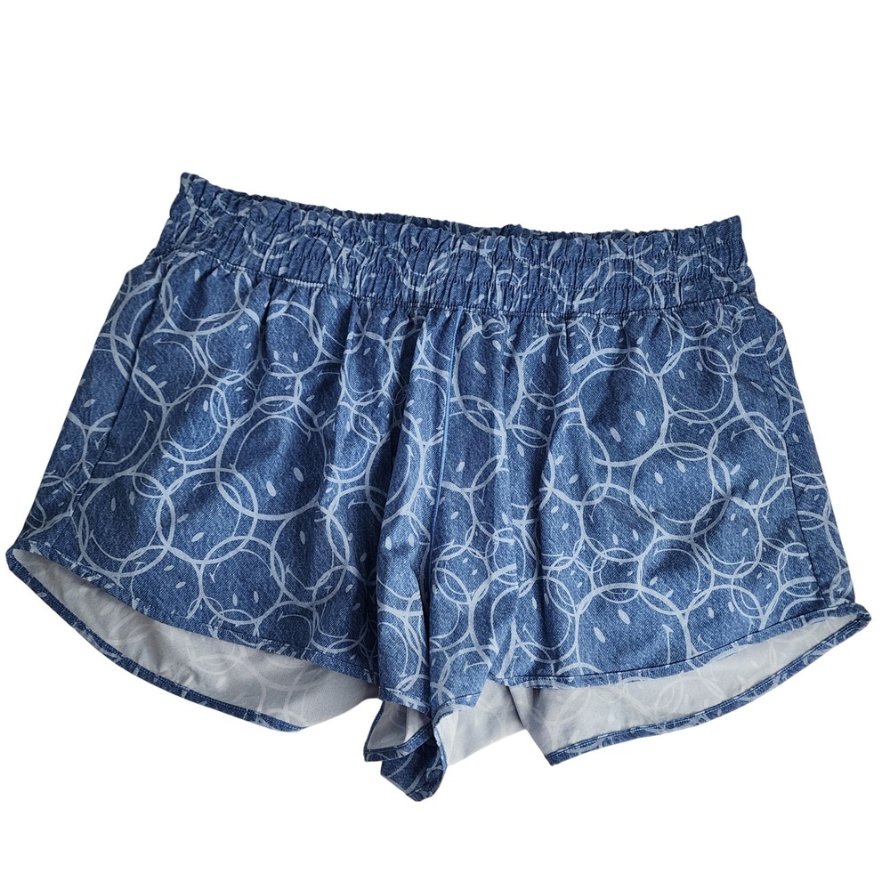 OFFLINE by Aerie Shorts Women Large Blue Smiley Face Denim Print Low Rise L